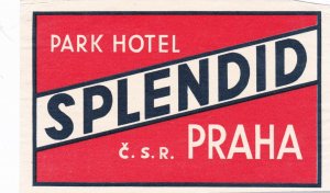 Czechosslovakia Ostrava Park Hotel Splendid Vintage Luggage Label sk3686