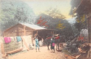 Japan Countryside People with Horse Manila Trading Hand Colored Postcard AA46915