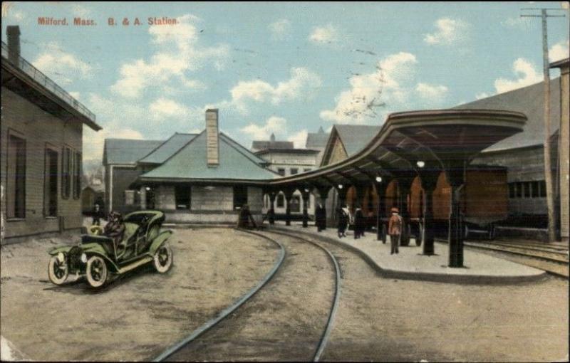 Milford MA B&A RR Train Station c1910 Postcard