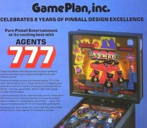 Game Plan Agents 777 Retro Pinball Machine FLYER Promo Artwork Sheet 1984