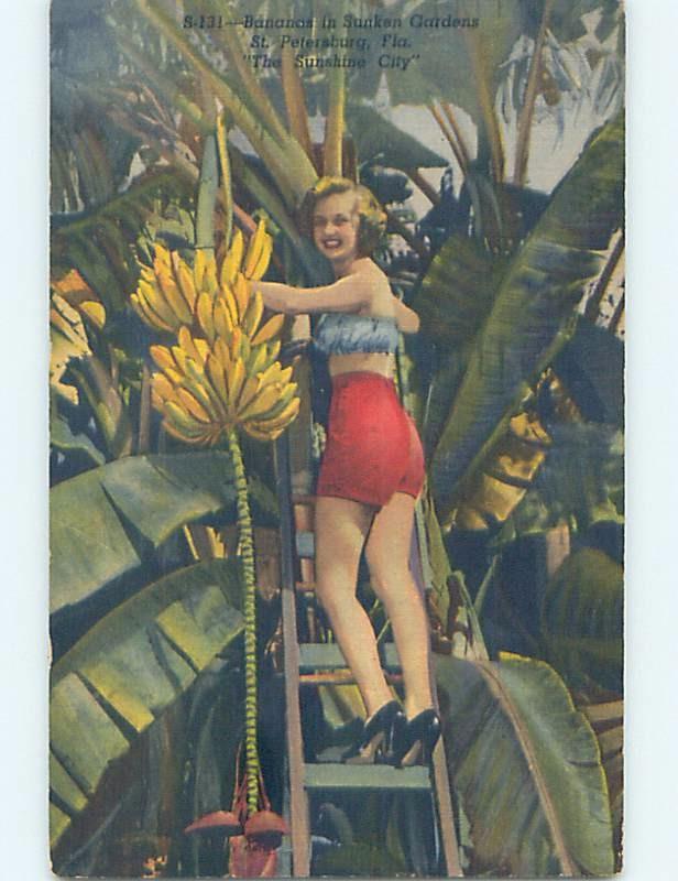 Linen Risque GIRL IN BANANA TREE AT SUNKEN GARDENS St. Petersburg FL HM9622