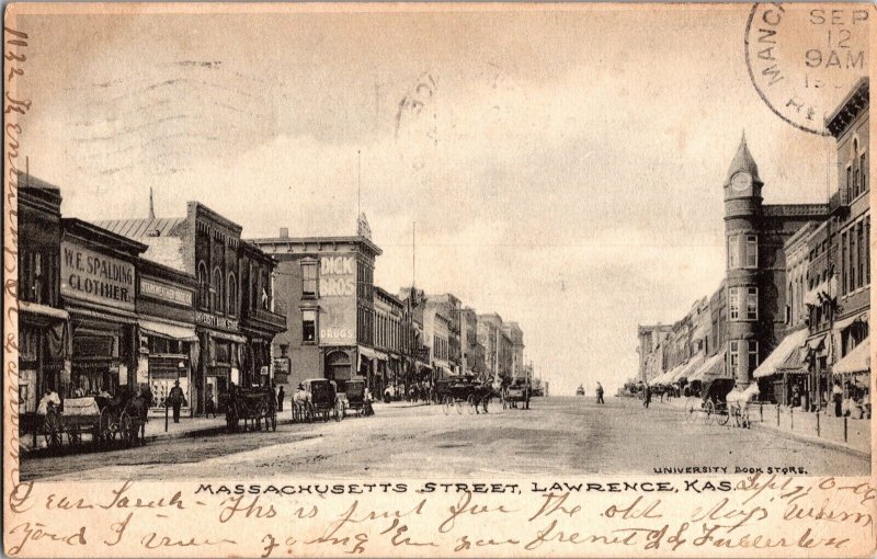 View of Massachusetts Street, Lawrence KS c1906 Undivided Back Postcard R52