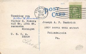 High School Escanaba Michigan 1931 postcard