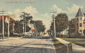 Cumberland Mills ME Lower Main Street Trolley Tracks Postcard