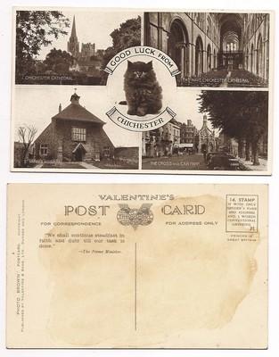 GOOD LUCK FROM CHICHESTER SUSSEX ENGLAND WW II VINTAGE PO...