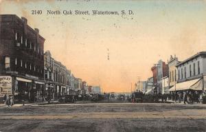 Watertown South Dakota North Oak Street Scene Antique Postcard K34519