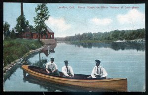 h1866 - LONDON Ontario Postcard 1910s River Thames Pump House Boating