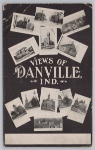State View~Various Views Of Danville IN~Churches~B&W Photos~Vintage Postcard