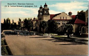 Boys Drill Sherman Institute US Indian School Arlington California CA Postcard