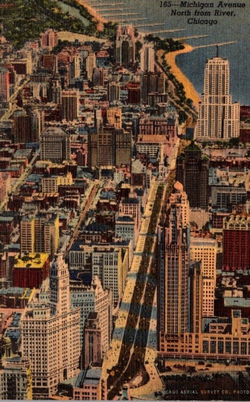 Illinois Chicago Aerial VIew Michigan Avenue North From River Curteich