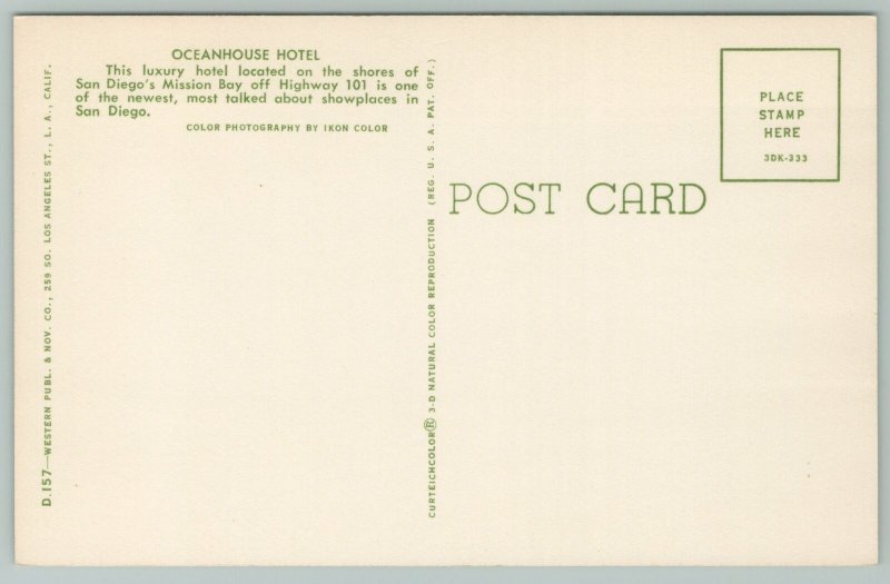 San Diego California~Ocean House Hotel~Standard Chrome Postcard