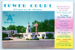 ALBUQUERQUE, NM New Mexico ~ TOWER COURT Route 66 ~ c1950s Roadside Postcard
