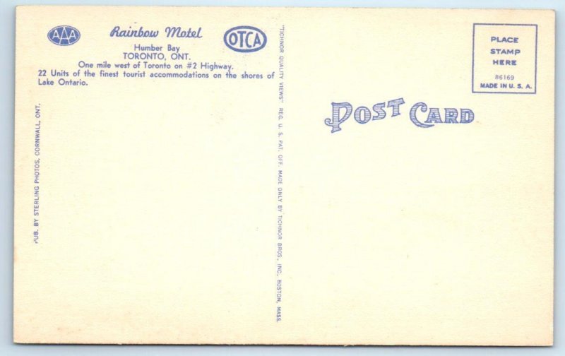 HUMBER BAY, Toronto Ontario Canada ~ RAINBOW MOTEL c1940s Linen  Postcard