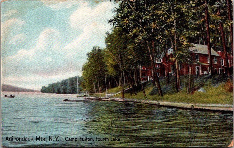 Camp Fulton, Fourth Lake, Adirondack Mts NY Vintage Postcard Q61