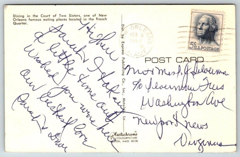 New Orleans French Quarter Court of Two Sisters Restaurant  Louisiana   Postcard