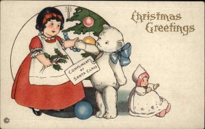 Christmas Stecher Ser 413B Little Girl Giant Teddy Bear and Doll Vintage PC