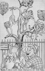 F62/ Patriotic Postcard Anti-Hitler WWII c40s Propaganda Monkeys Tree 9