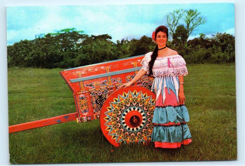 *1970s Costa Rica Carreta Oxcart Cart Kart Folk Art Woman Vintage Postcard A24