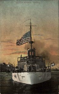 USS Battleship Alabama & American Flag c1910 Postcard