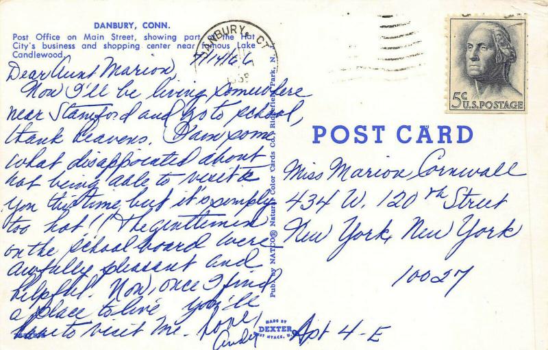 Danbury CT Main Street Post Office Old Cars Postcard United States