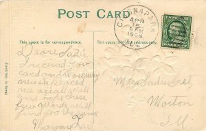 Easter~Winged Angel Faces Hover~Violets Flower Cross~Gold Leaf Emboss~Germany