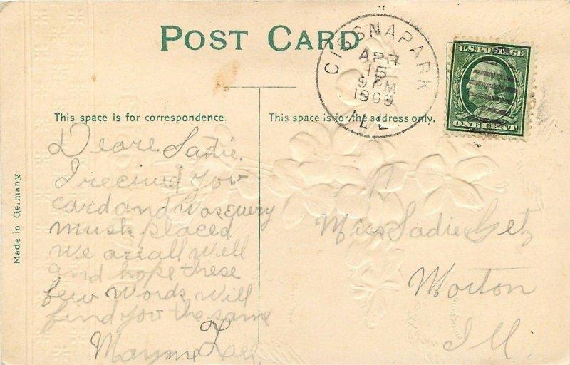 Easter~Winged Angel Faces Hover~Violets Flower Cross~Gold Leaf Emboss~Germany