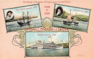 Steamer, Robert Fulton, De Halve Maene, Claremona,Hudson River March of Progress