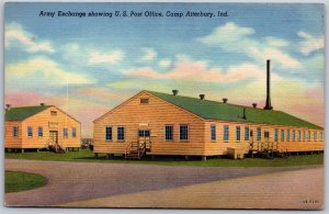 Vtg Indiana IN Camp Atterbury Army Exchange US Post Office 1940s Linen Postcard