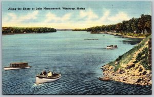 Vtg Winthrop Maine ME Along the Shore at Lake Maranacook 1940s View Postcard