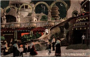 CONEY ISLAND HELTER SKELTER LUNA PARK AT NIGHT MOONLIGHT ANTIQUE POSTCARD