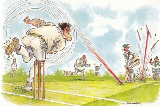 Howzat Fastest Ever Cricket Bowl Bowling Exploding Wicket Comic Humour Postcard