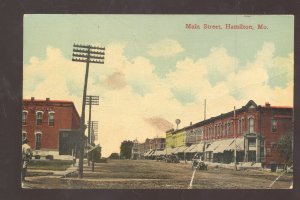 HAMILTON MISSOURI DOWNTOWN MAIN STREET SCENE MO. 1916 VINTAGE POSTCARD