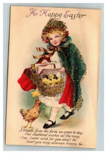 Vintage 1910's Wolf Publishing Easter Postcard Girl with Basket of Chicks Mica