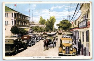 NASSAU, Bahamas ~ BAY STREET Scene c1930s Cars Soda Fountain  Postcard