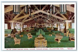 Yellowstone Park WY Postcard Grand Canyon Hotel Lobby Interior View c1910's