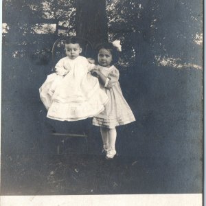 1910s Ruthven IA Cute Children Outdoors RPPC Little Boy Dress Photo PC Girl A158