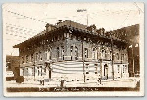 Cedar Rapids Iowa~Post Office~Fidelity Meats~Chicago Sign Co~Bicycle~c1910 RPPC