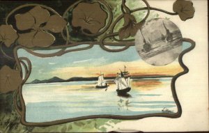 Art Nouveau Sailing Boats Mechanical Spin Views of Sailboats WINKLER Postcard