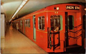 Toronto Ontario The Subway Red Train Union Station Sign Unused Postcard H29