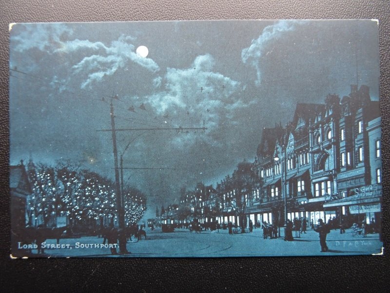 LAncashire SOUTHPORT by MOONLIGHT Lord Street - Old Postcard