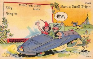 Comic  VACATION INFO  Here We Are?~Going To ?  COUPLE IN CAR  c1940's Postcard