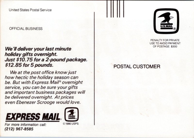 Postcard Advert  USPS Express Mail  -  We Whoosh You a Merry Christmas 