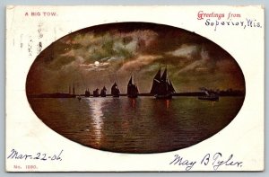 1906  Greetings From Superior  Wisconsin  Sailboats in Big Tow  Postcard