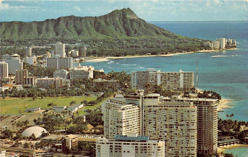 Honolulu Hawaii~Waikiki Beach & Diamond Head Bird's Eye View~Park? Area~1967 Pc