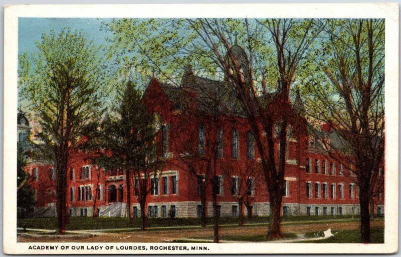 Academy of Our Lady Of Lourdes Rochester Minnesota MN Lined-Trees View Postcard