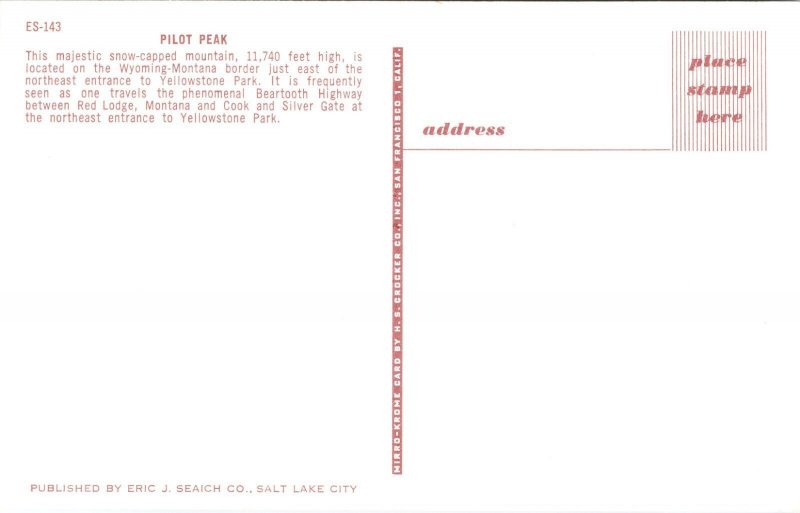 Pilot Peak Mountain on Beartooth Highway Wyoming- Montana Postcard