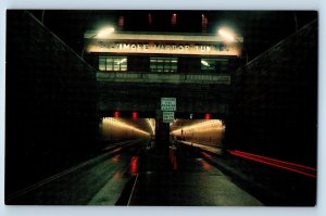 c1950 Harbor Tunnel Locomotive Railroad Night Lights Baltimore Maryland Postcard