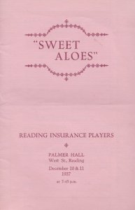 Sweet Aloes Reading Berkshire Antique Palmer Hall Theatre Programme