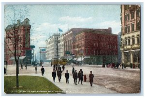 Lafayette And Michigan Avenue Detroit MI, Sidewalk Street Cars View Postcard