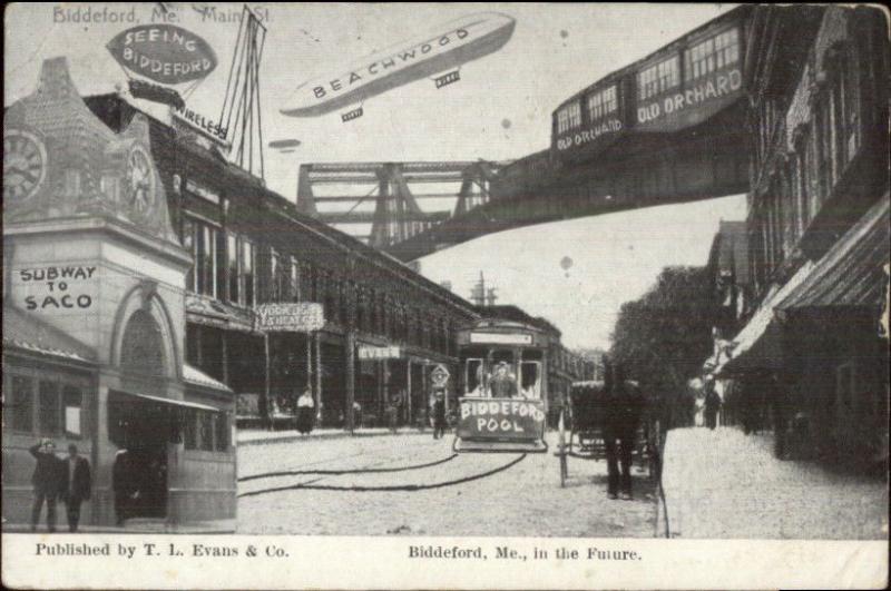 Biddeford ME Transportation Future Fantasy c1910 Postcard